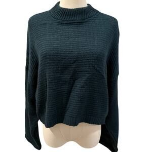 Express Forest Green Cropped Chunky Mock Neck Sweater Women Large Fall Cozy